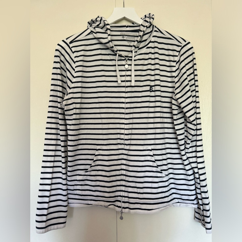Coolibar striped hoodie spf 50+ excellent uv protection size M zip up b&w